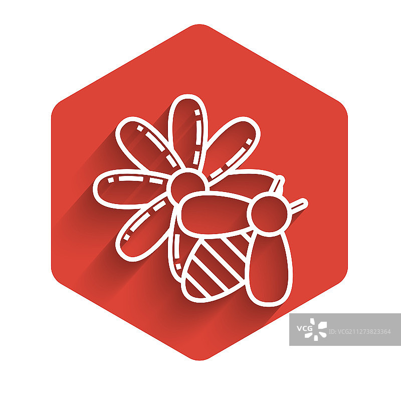 白色线条蜜蜂和花朵图标图片素材