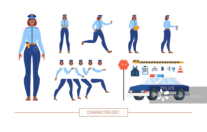 女警察角色构造器扁平化套装图片素材