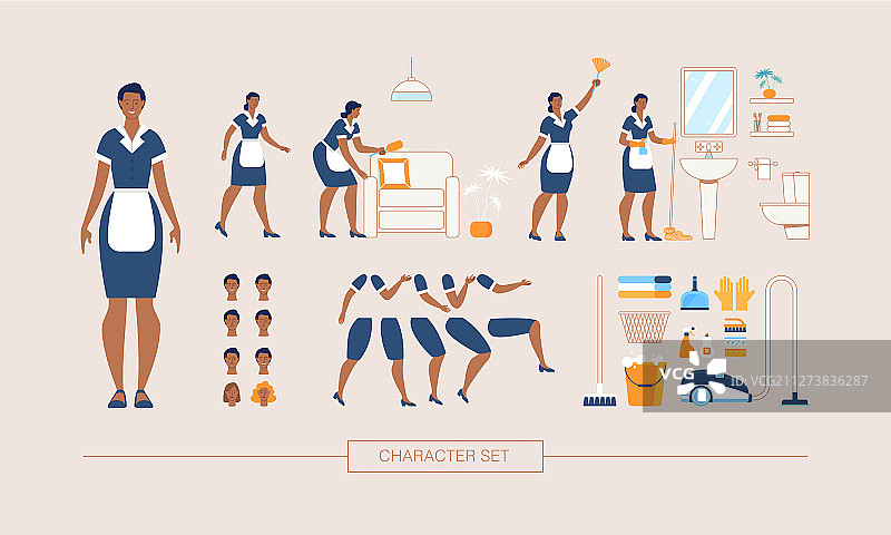 酒店女佣角色构造器扁平套装图片素材