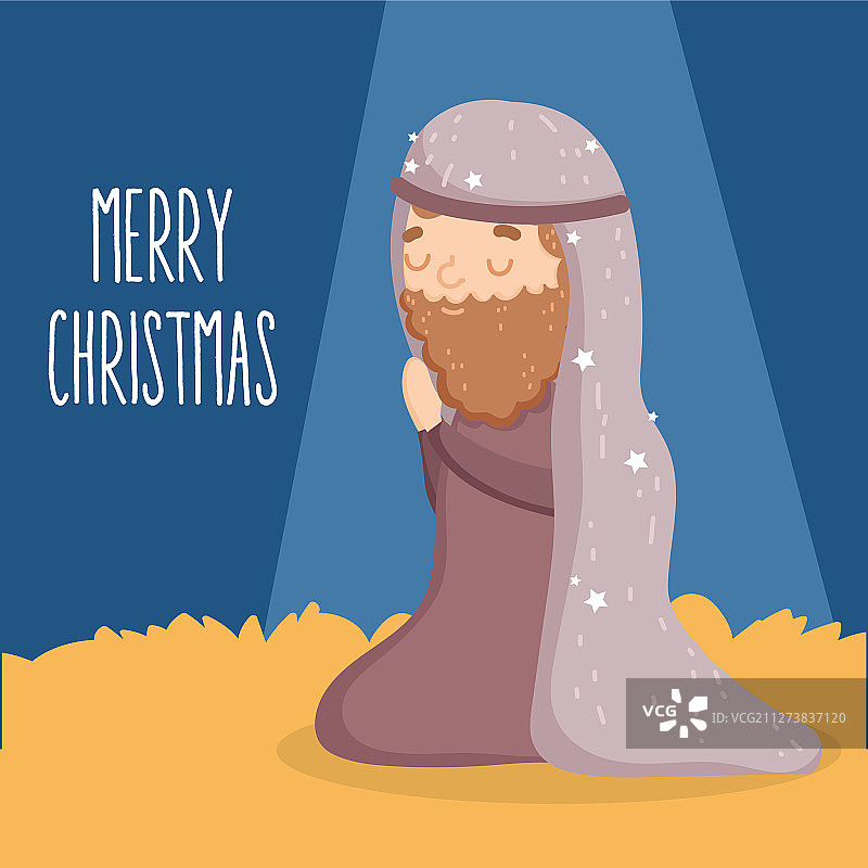 约瑟夫在马槽里祈祷，庆祝圣诞节图片素材