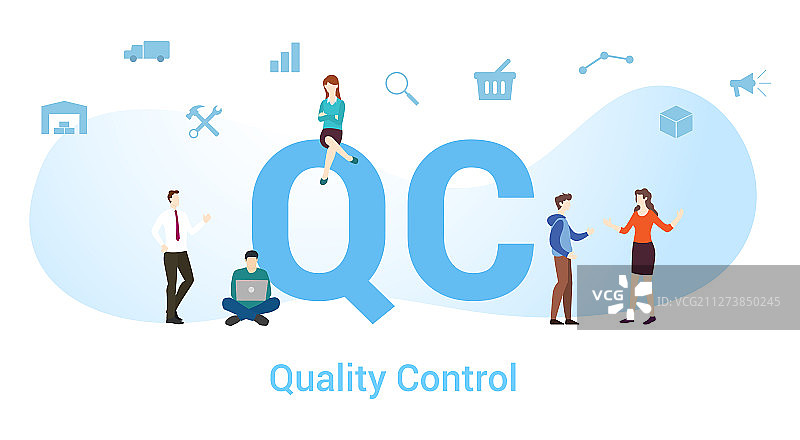 带有大字体的QC质量控制概念图片素材