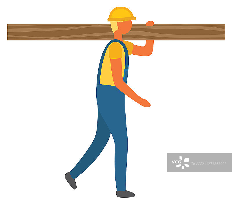 男人在建筑工地上搬运木材图片素材
