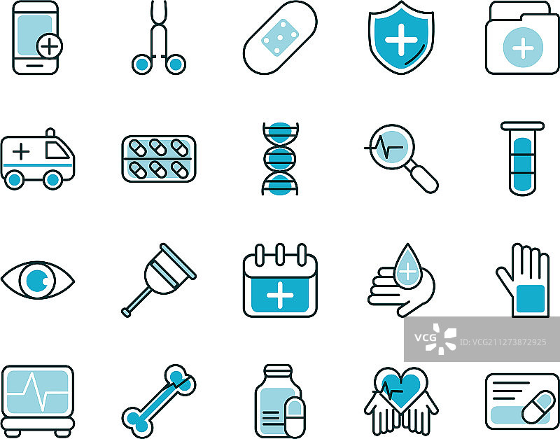 医疗保健设备医疗图标集线性填充图片素材