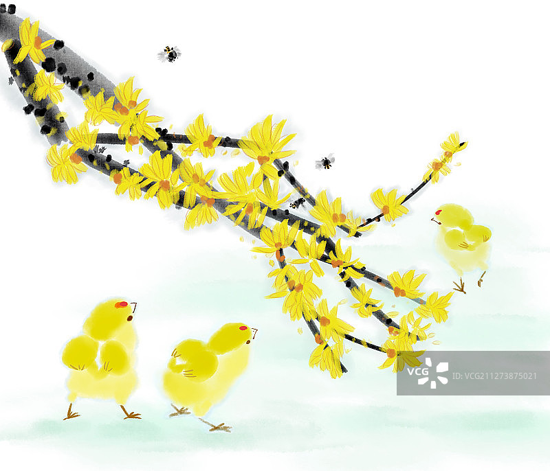 小鸡国画图片素材