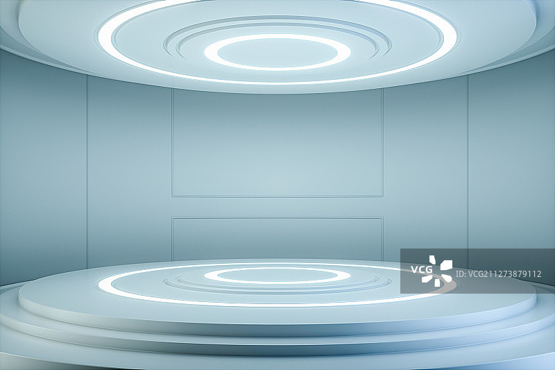 3D圆形霓虹灯展示空间图片素材