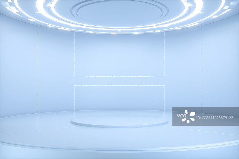 3D圆形霓虹灯展示空间图片素材