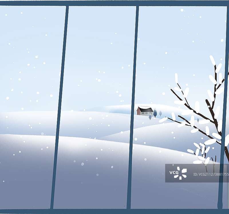 落地窗外的雪景图片素材