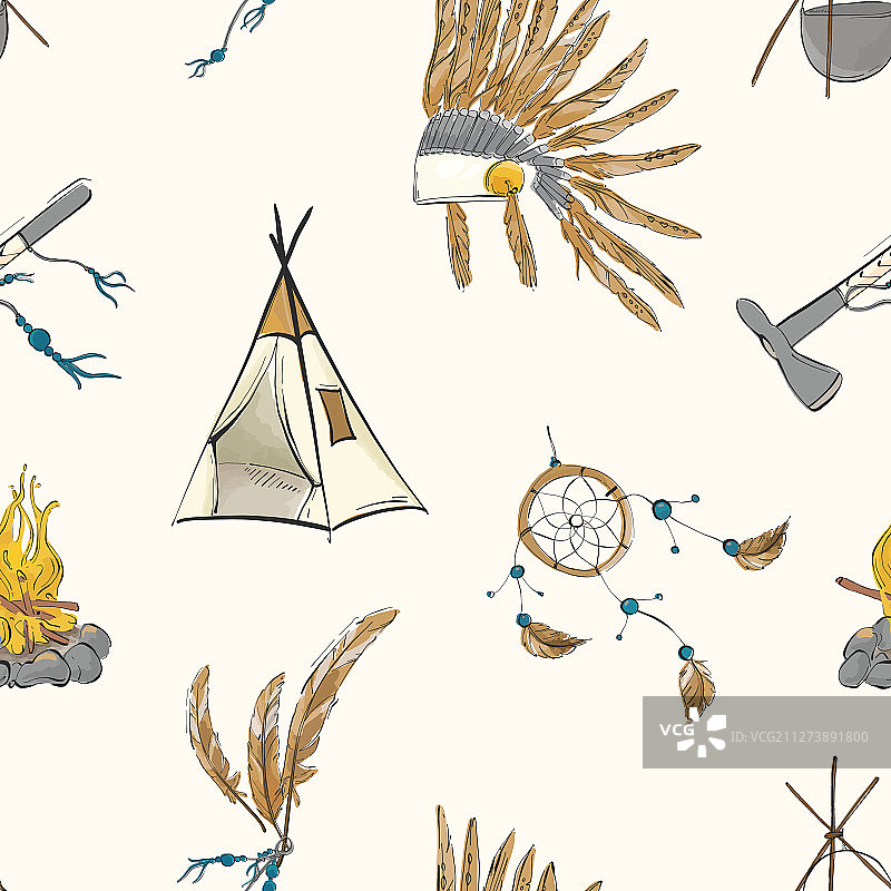 美洲原住民印第安勇士复古波西米亚风图片素材