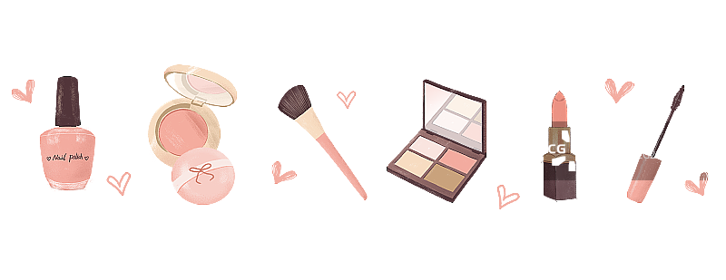 女人化妆品美妆产品手绘胶带图片素材