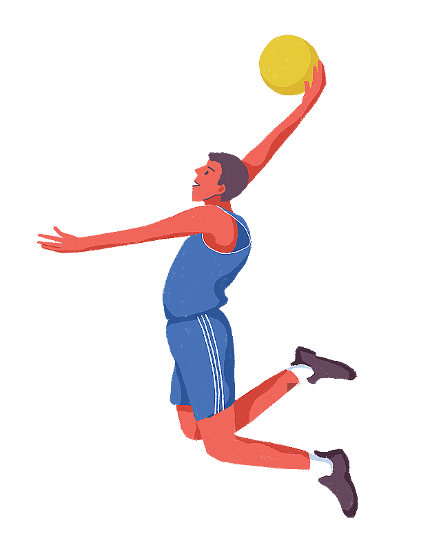 篮球运动中灌篮动作的手绘插画图片素材