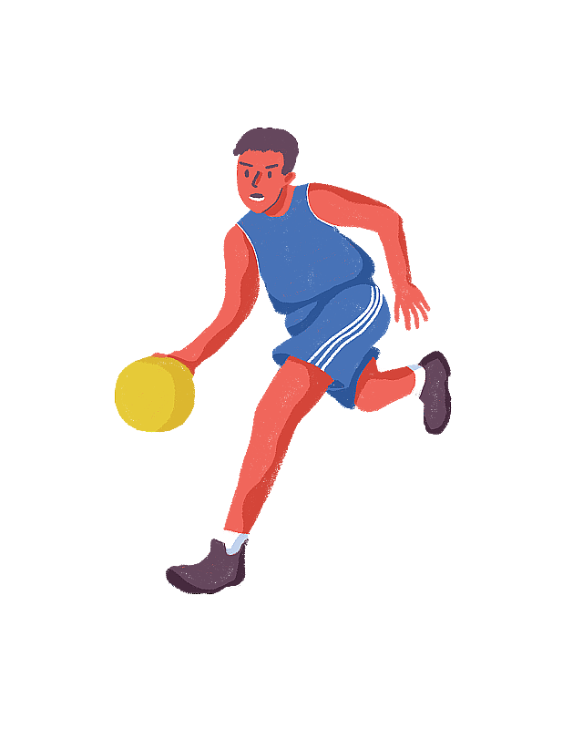 篮球运动中运球带球跑动作的手绘插画图片素材