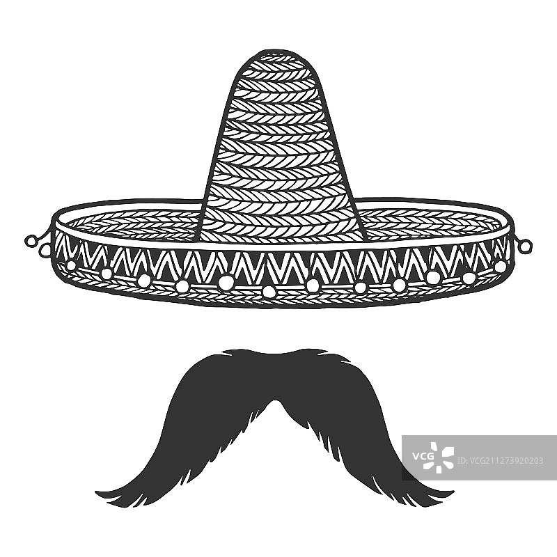 墨西哥帽和胡须素描雕刻图片素材