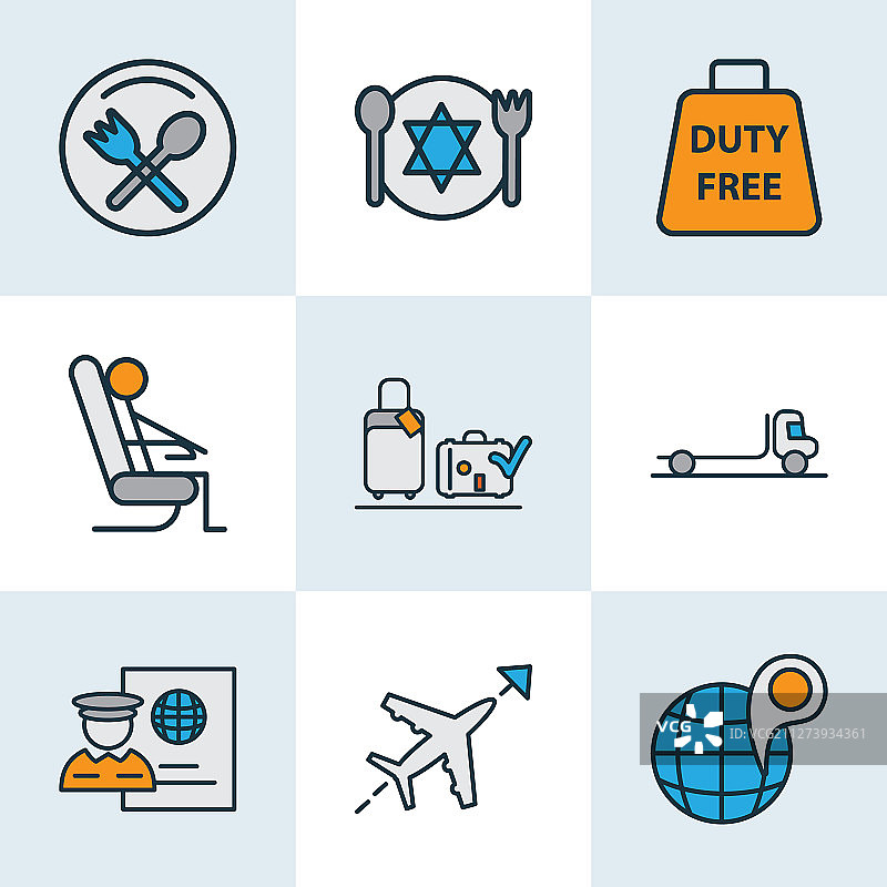 免税旅行图标彩色线条集图片素材