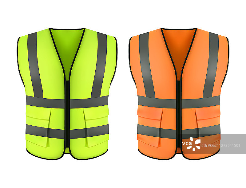 反光橙色背心绿色建筑夹克图片素材
