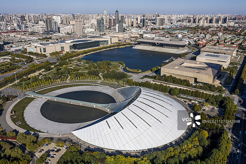 天津自然博物馆 市民广场 航拍图片素材