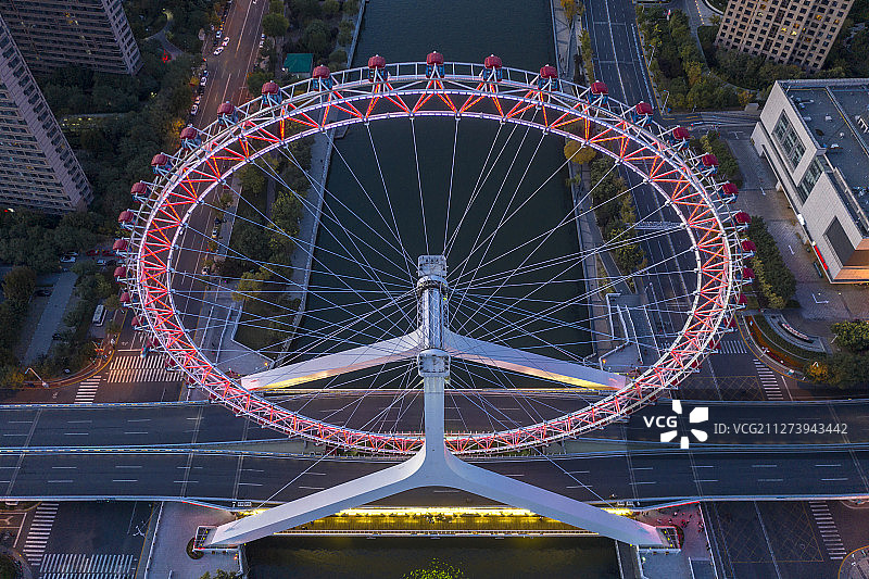 天津 海河 天津之眼摩天轮 航拍图片素材