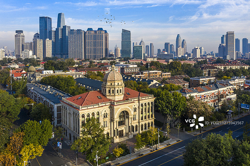 天津 五大道风情旅游区 历史建筑群 航拍图片素材