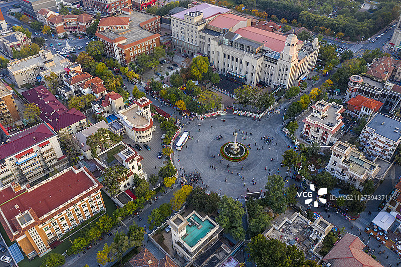 天津 海河 意式风情街 马可波罗广场 航拍图片素材
