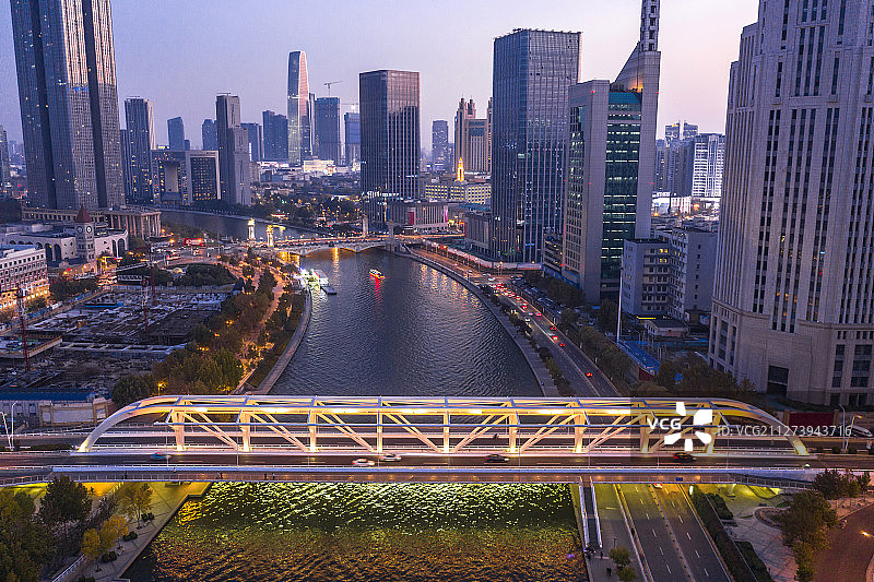 天津 海河 进步桥 航拍图片素材