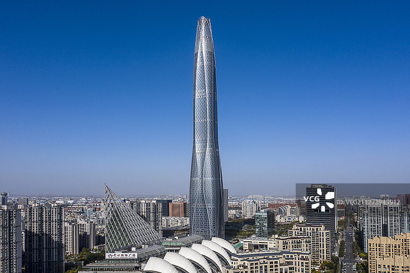 天津 滨海新区  周大福金融中心 现代建筑群 航拍图片素材