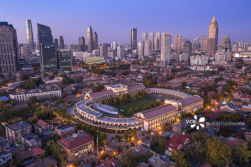 天津 五大道风情旅游区 民园广场 天津市民国体育场 航拍图片素材