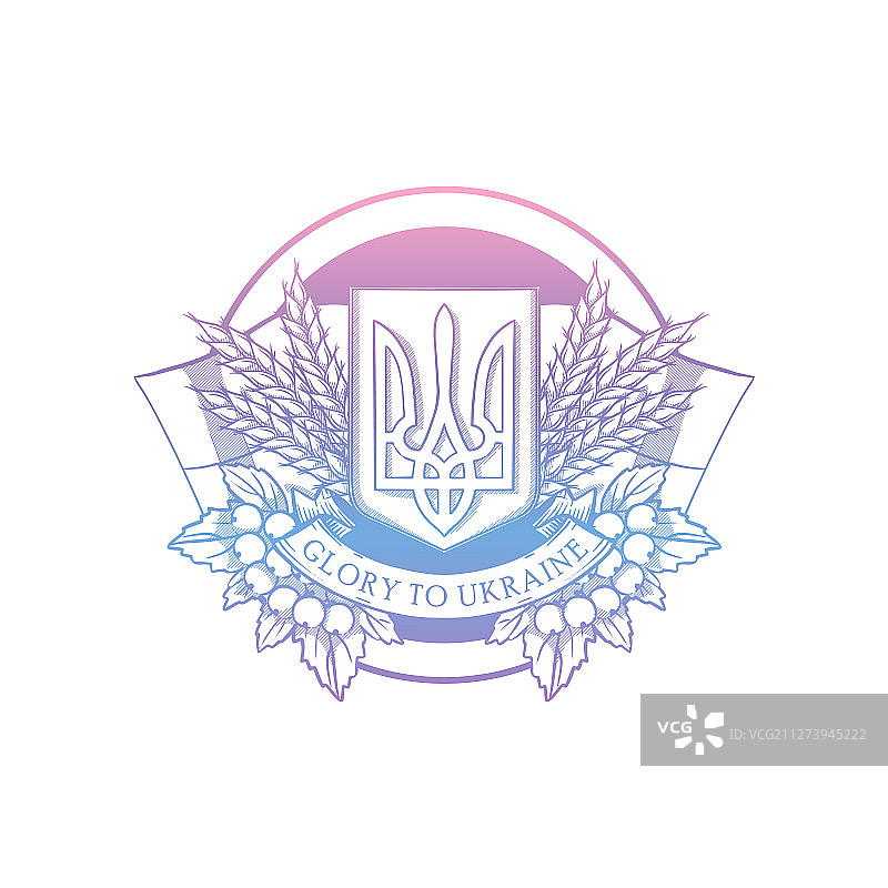 素描乌克兰国徽和旗帜图片素材