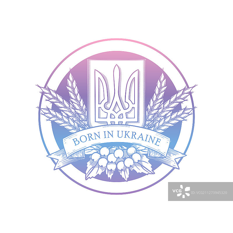 素描乌克兰国徽和旗帜图片素材