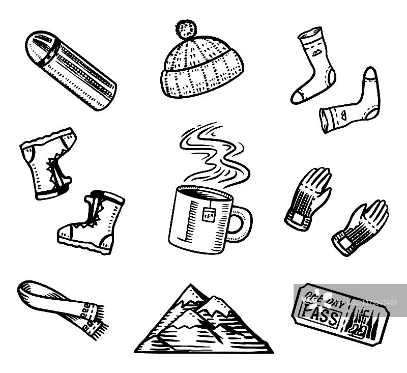 冬季运动滑雪季复古滑雪板图片素材