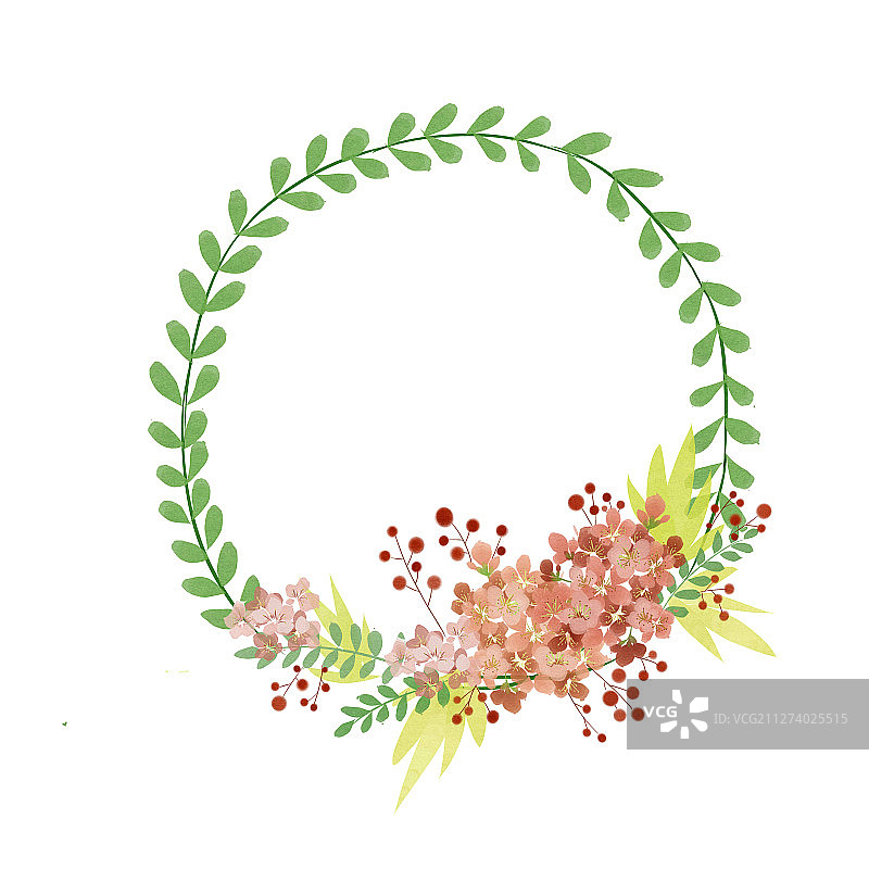 手绘水彩植物花环图片素材
