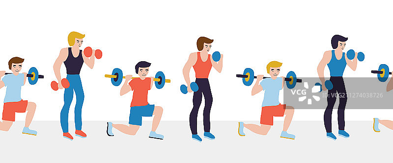 举哑铃健身运动无缝背景图片素材