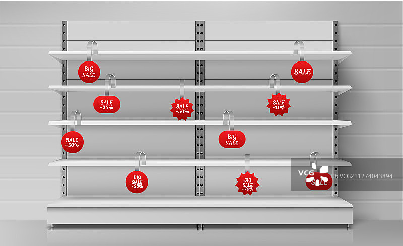 带有红色摇摆器的空超市货架图片素材