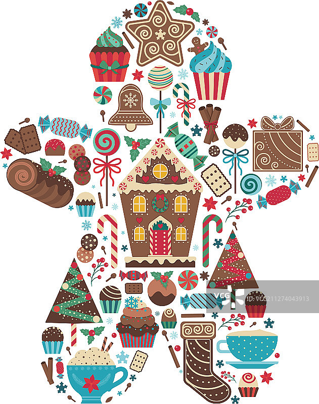 姜饼人形状的圣诞节甜美印花图片素材