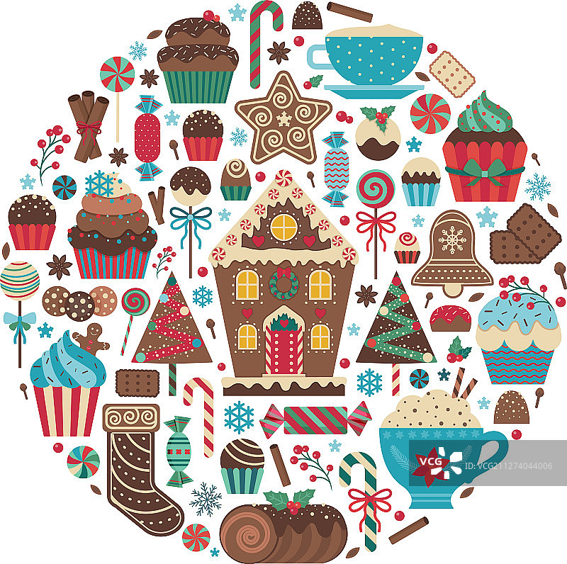 圆形圣诞甜点印花图片素材