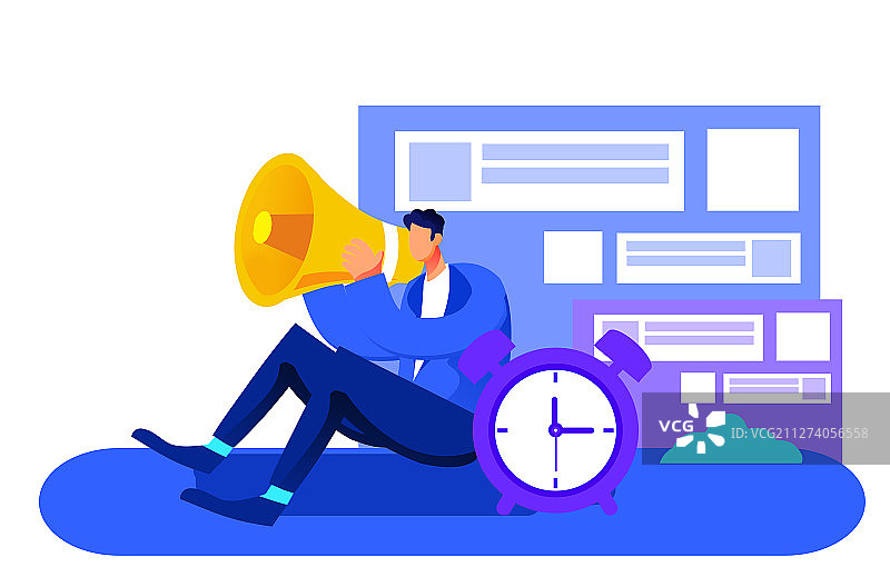 卡通蓝色职场男人拿着喇叭插画图片素材