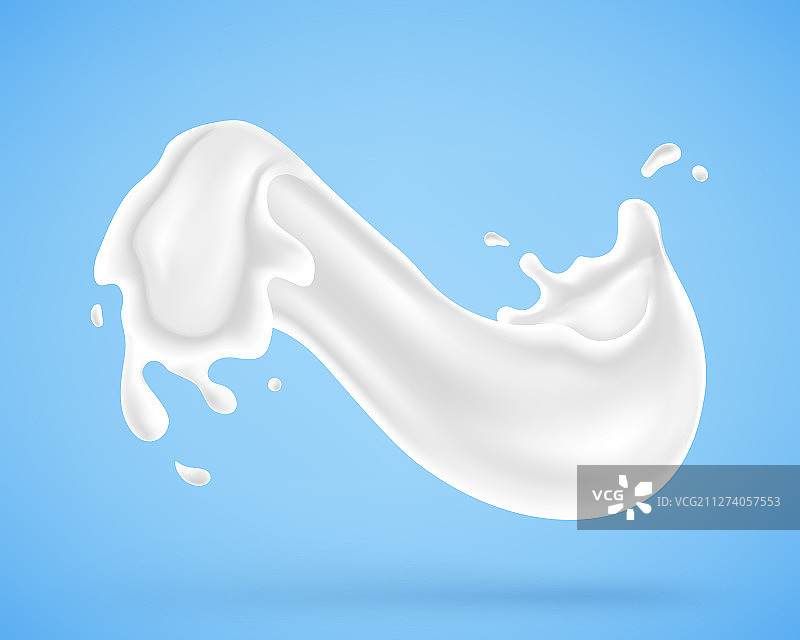 蓝色背景上的牛奶飞溅图片素材