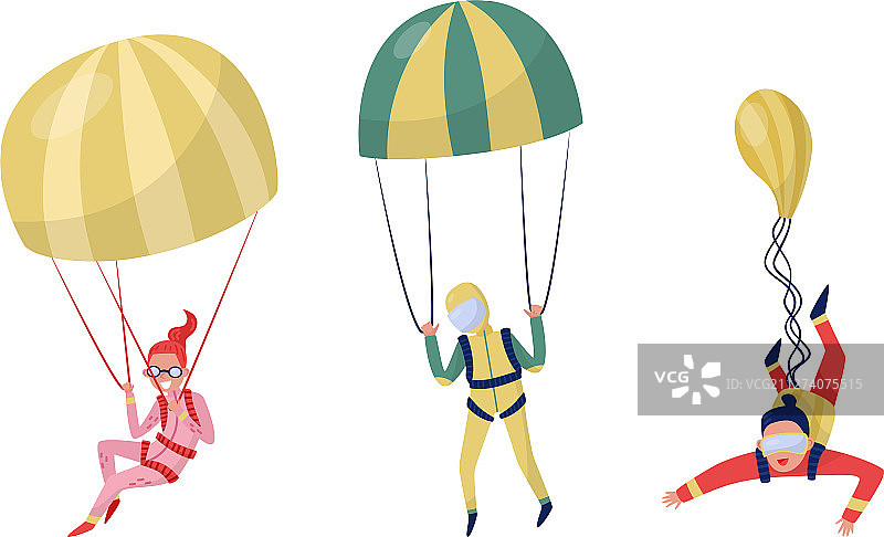 跳伞员降落在白色背景上图片素材