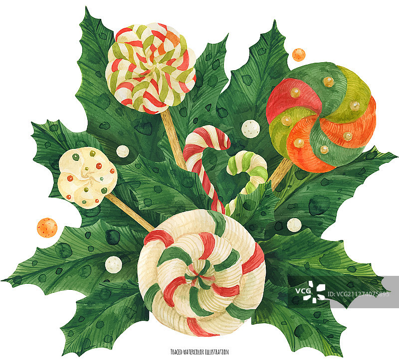 圣诞冬青花束与棒棒糖图片素材