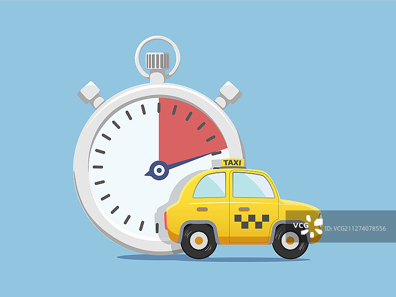 秒表旁的黄色出租车图片素材