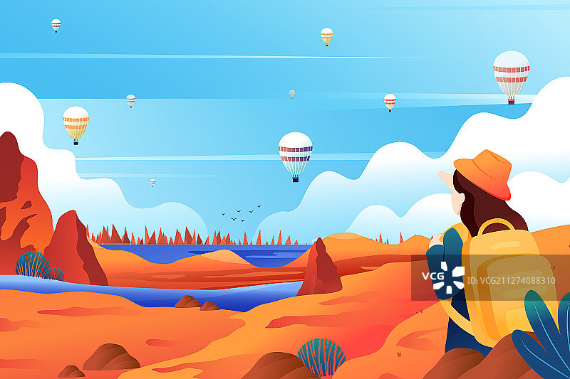 清新夏季旅游度假海边户外风景渐变矢量插画图片素材