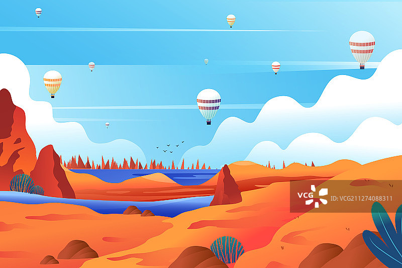 清新夏季旅游度假海边户外风景渐变矢量插画图片素材