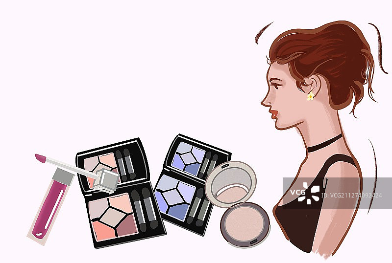 美女侧面肖像和化妆品背景图片素材
