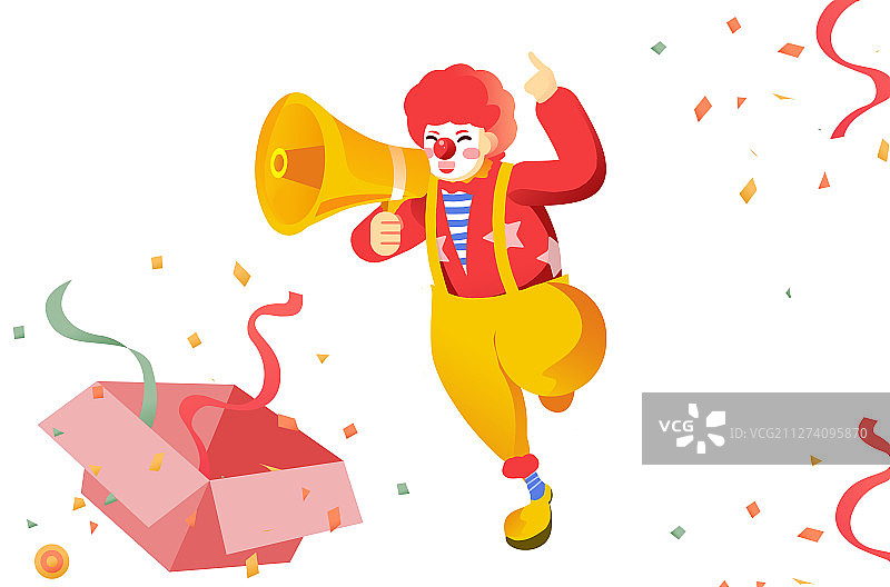 愚人节小丑拿着喇叭卡通手绘插画图片素材