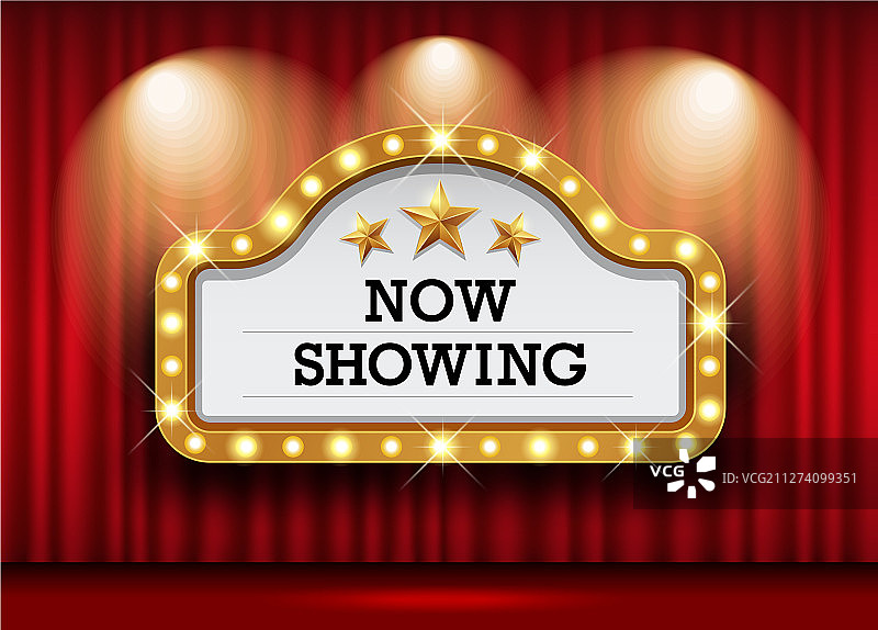 灯光照亮的红色窗帘电影院图片素材