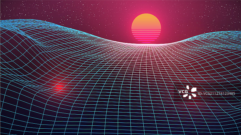 合成波日落背景，星空图片素材