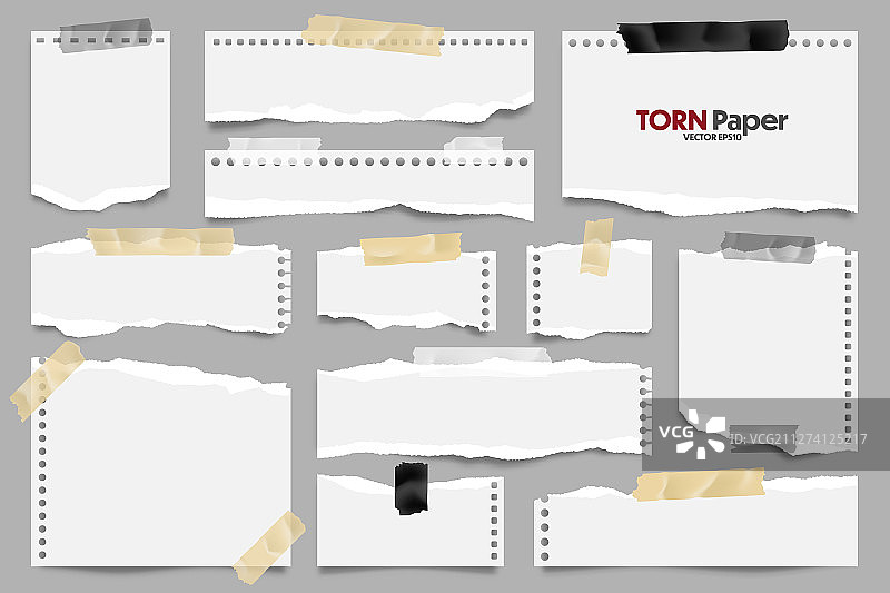 逼真的白色撕纸条纹合集图片素材