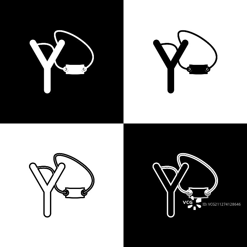 在黑色和白色背景上孤立的弹弓图标图片素材