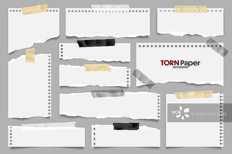 逼真的白色撕纸条纹合集图片素材