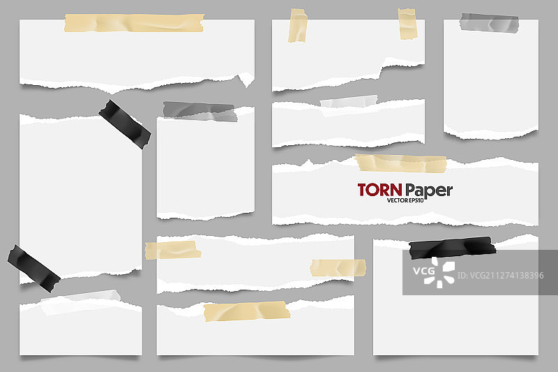 逼真的白色撕纸条纹合集图片素材