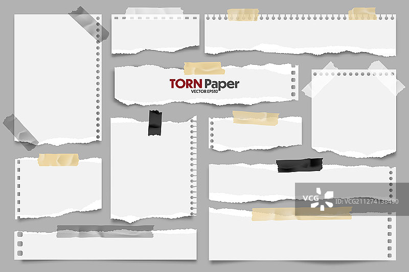 逼真的白色撕纸条纹合集图片素材