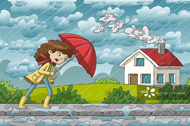 女人在雨中行走图片素材